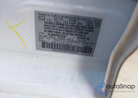 2025 Nissan Sentra Sr from USA, damaged, VIN 3N1AB8DV0SY302001